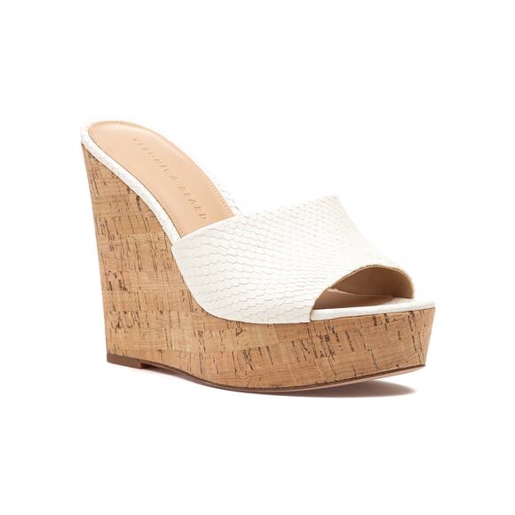 VERONICA BEARD IVORY  SNAKE EMBOSSED DALI WEDGE SANDAL MULE sz 8 - Picture 1 of 8